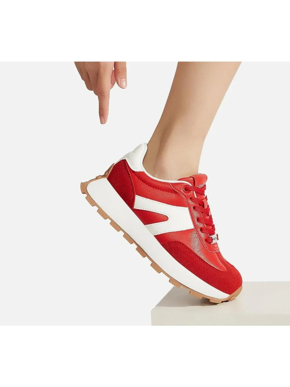 Women's Red Retro Classic Stylish Lace Up Tennis Running Walking Sneakers